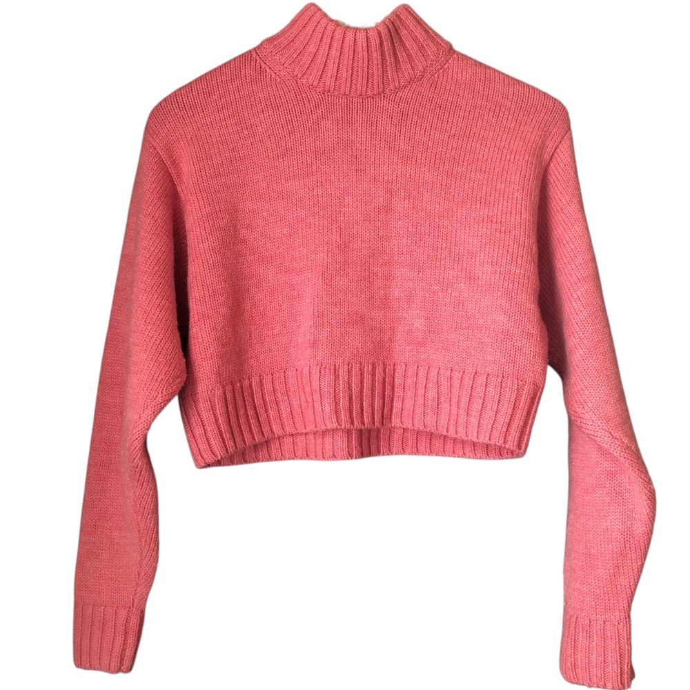 Aritzia Wilfred 100% Merino Wool Rose Pink Cropped Turtleneck Sweater